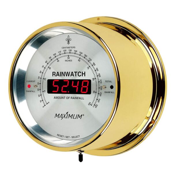 Polished Brass Maximum Rainwatch Digital Rain Collector with Silver Face